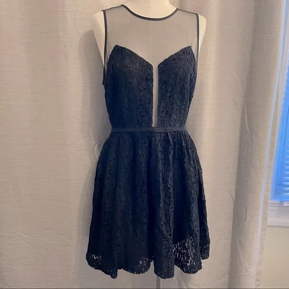 blue lace dress urban outfitters Navy Linen Maxi Dress with Button Back